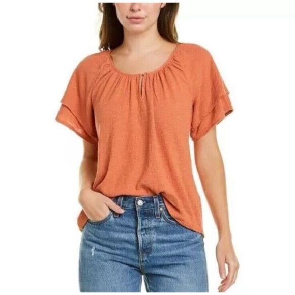 Madewell Tops - Madewell Women's Orange Tiered Sleeve Blouse L7353-‎ L – Stylish & Comfortable